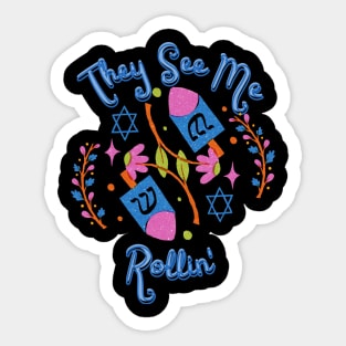 They See Me Rollin Hanukkah Shirt Sticker